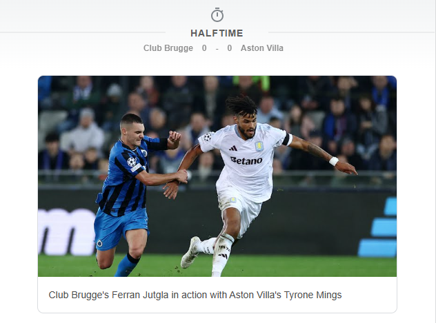 Club Brugge's Ferran Jutgla in action with Aston Villa's Tyrone Mings