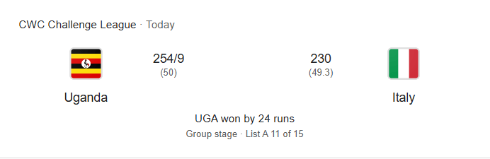 cricket match between Uganda and Italy in the CWC Challenge League